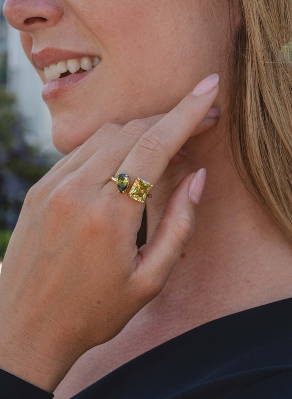 Gold Peridot Multi Stone Adjustable Ring