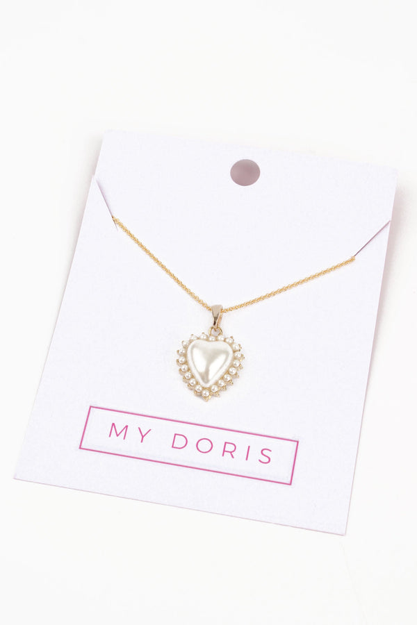 Gold Pearl Heart Necklace