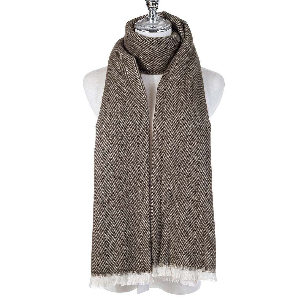 Olive & Ivory Herringbone Scarf