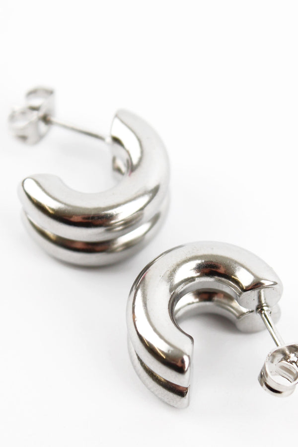 Silver Chubby Huggie Earrings