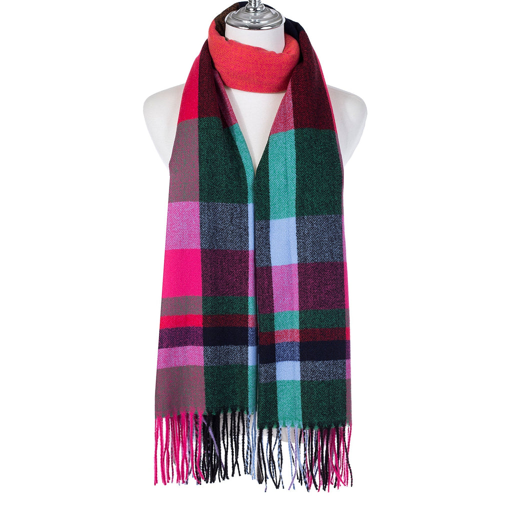 Pink & Green Check Print Scarf