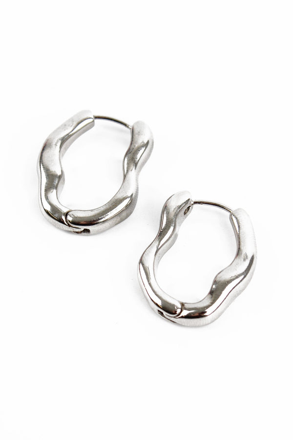 Silver Oblong Wiggle Hoop Earrings