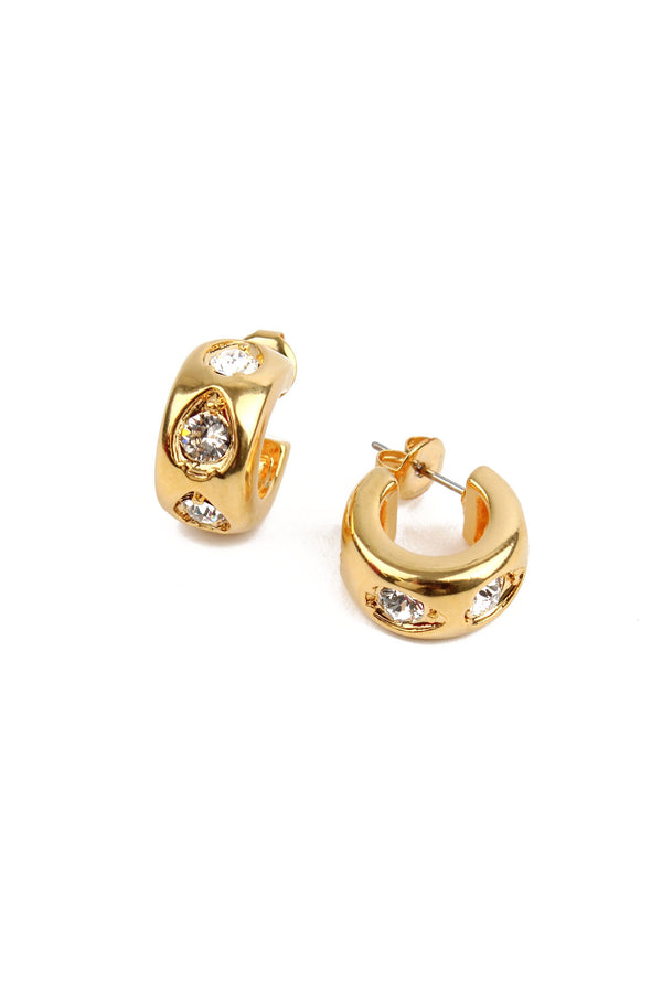 Gold CZ Huggie Hoop Earrings