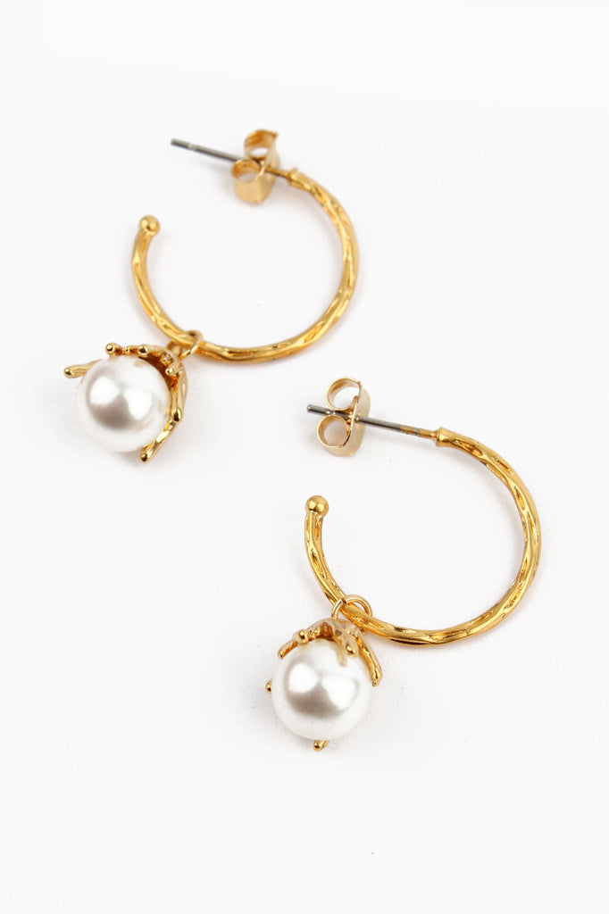 Gold & Pearl Hoop Drop Earrings