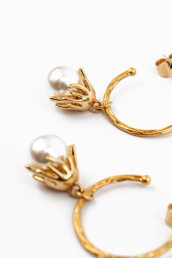 Gold & Pearl Hoop Drop Earrings