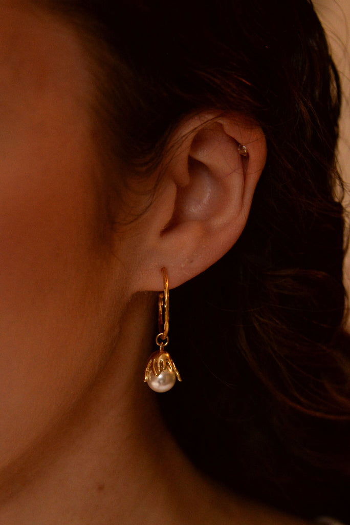 Gold & Pearl Hoop Drop Earrings