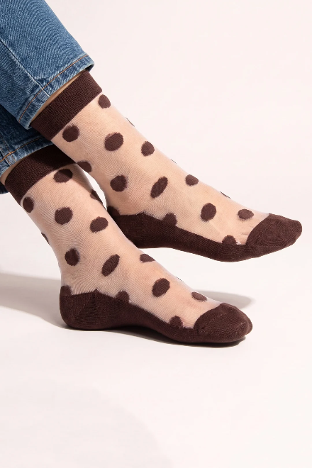 Brown Polka Dot Sheer Socks