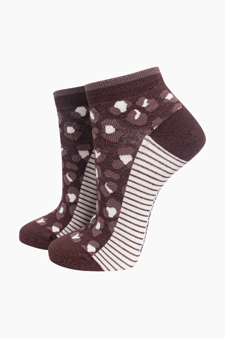 Brown Leopard Print Bamboo Trainer Socks