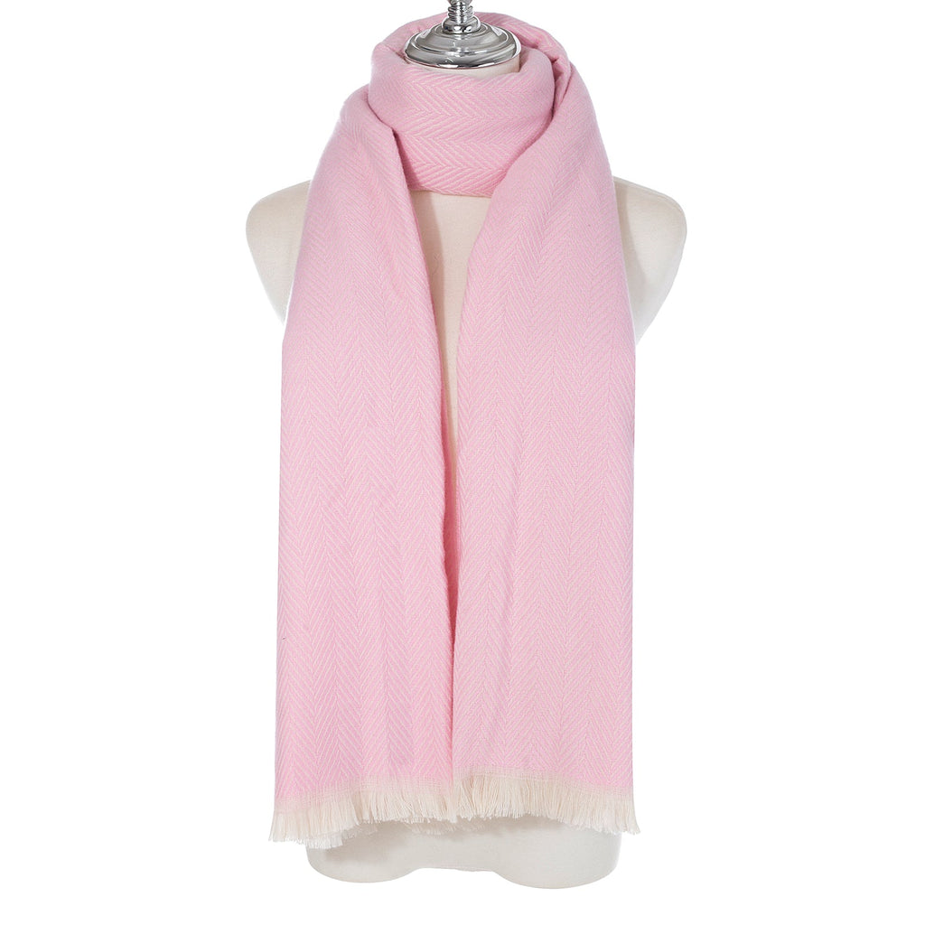 Pink & Ivory Herringbone Scarf