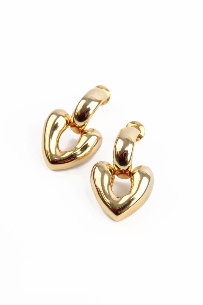 Gold Statement Heart Drop Earrings