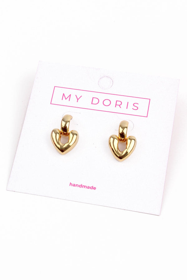 Gold Statement Heart Drop Earrings