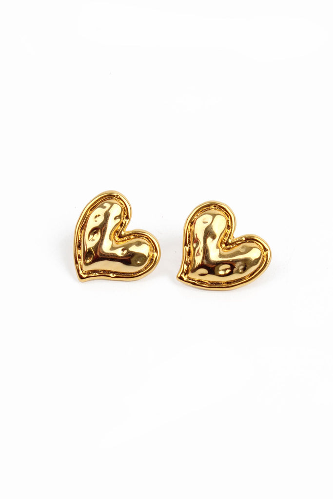 Gold Statement Heart Stud Earrings