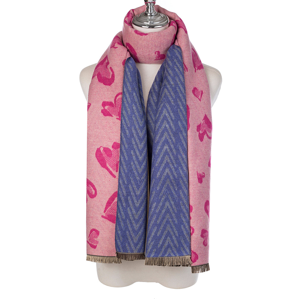 Denim & Pink Heart Print Scarf