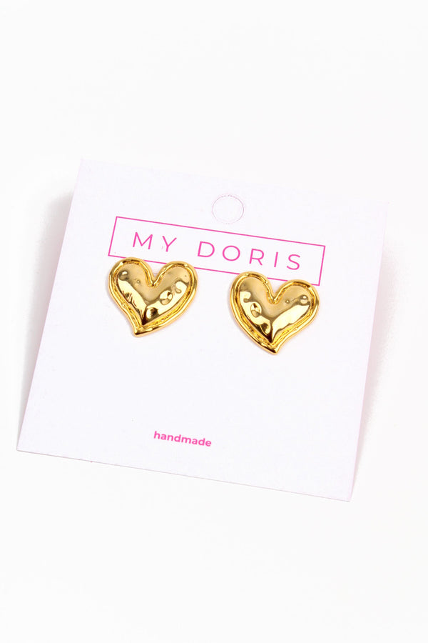 Gold Statement Heart Stud Earrings