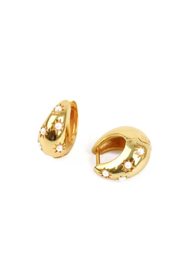 Gold & Pearl Chunky Hoop Earrings