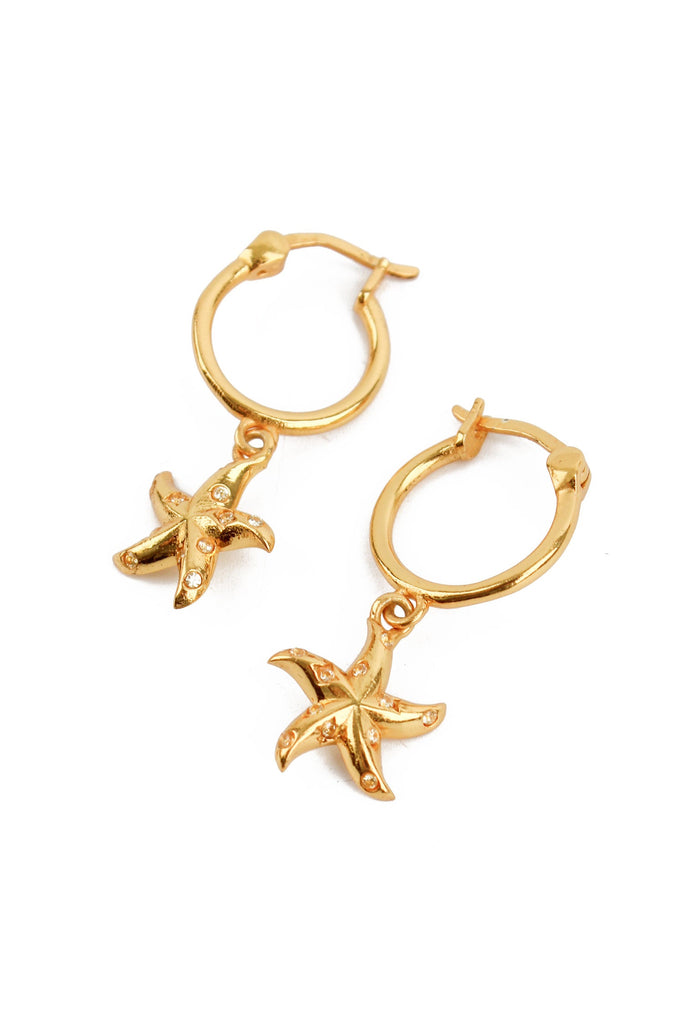 Gold CZ Starfish Hoop Earrings