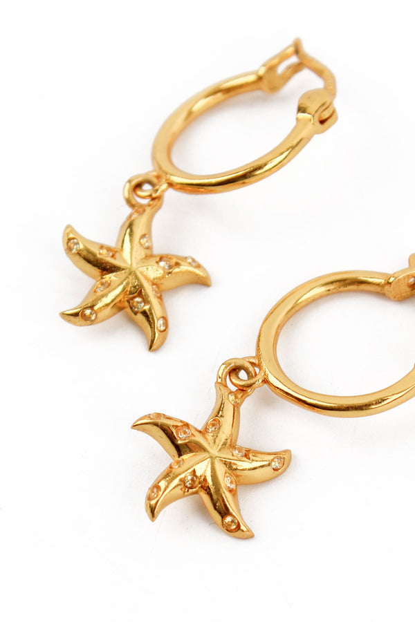 Gold CZ Starfish Hoop Earrings