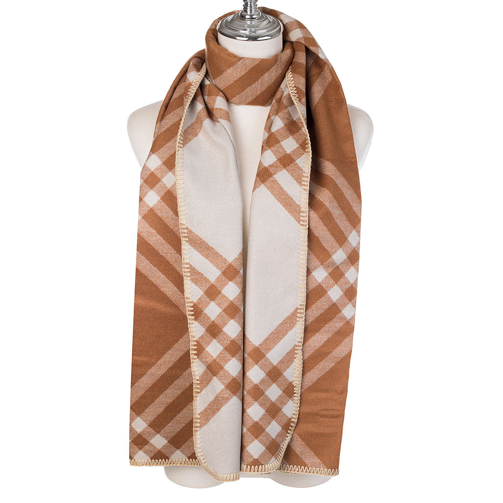 Natural Linen Check Print Scarf