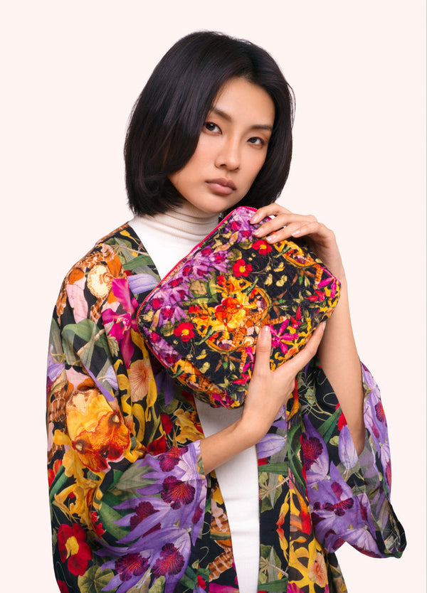 Powder Botanical Kaleidoscope Quilted Velvet Vanity Bag