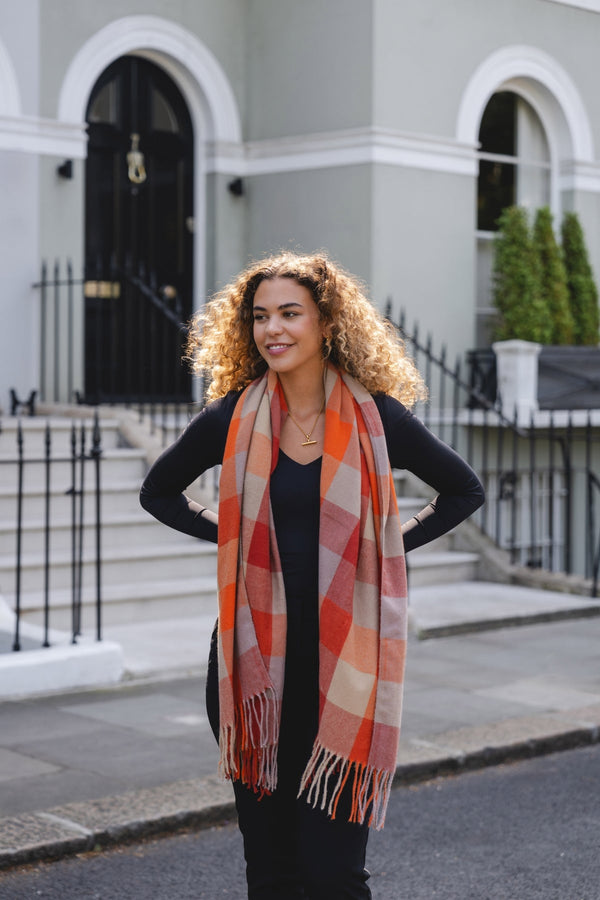 Orange & Taupe Check Scarf