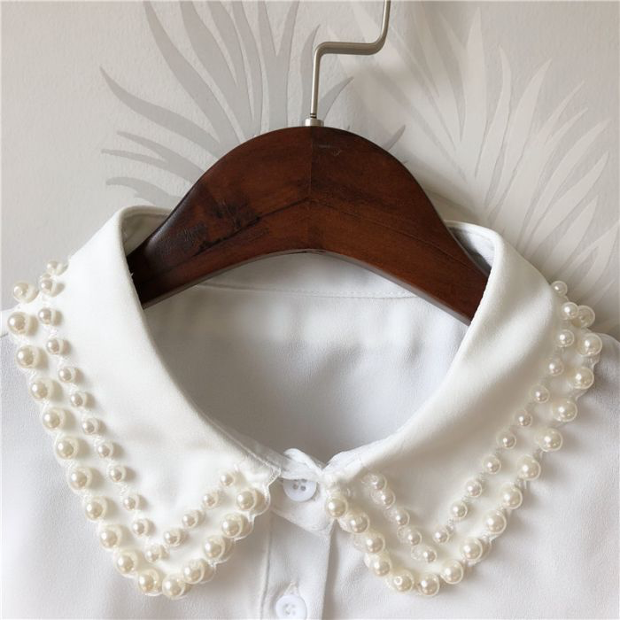 White Pearl Trim Shirt Collar