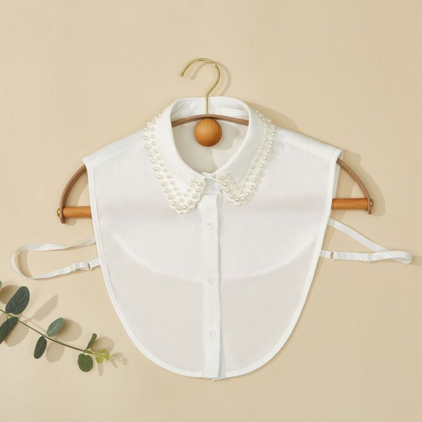 White Pearl Trim Shirt Collar