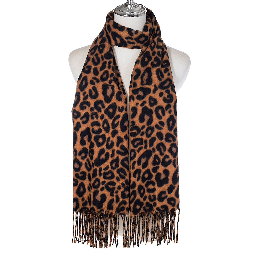 Burnt Spice Leopard Print Fringed Scarf