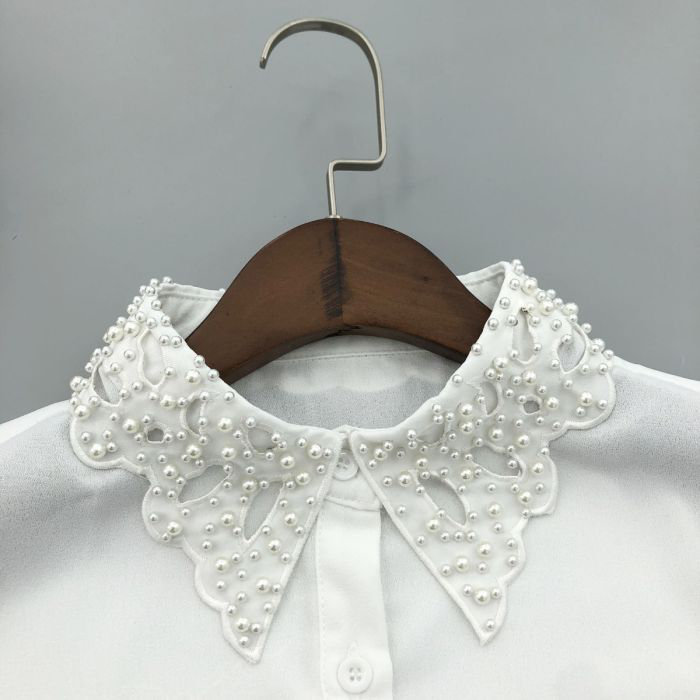 White Lace & Pearl Faux Shirt Collar