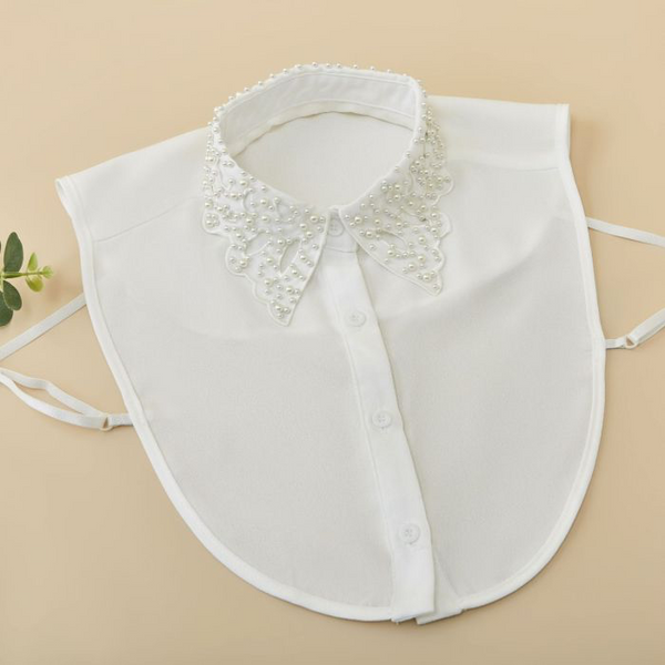 White Lace & Pearl Faux Shirt Collar