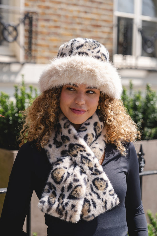 Whipped Cream Leopard Print Faux Fur Scarf