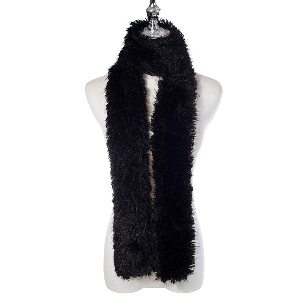 Ebony Black Faux Fur Long Scarf