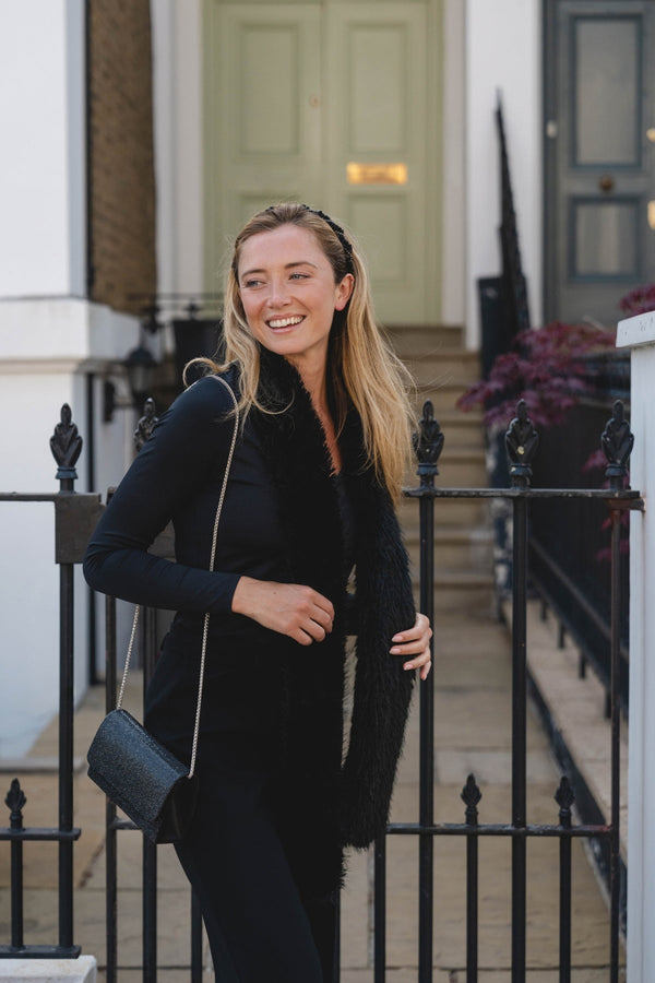Ebony Black Faux Fur Long Scarf