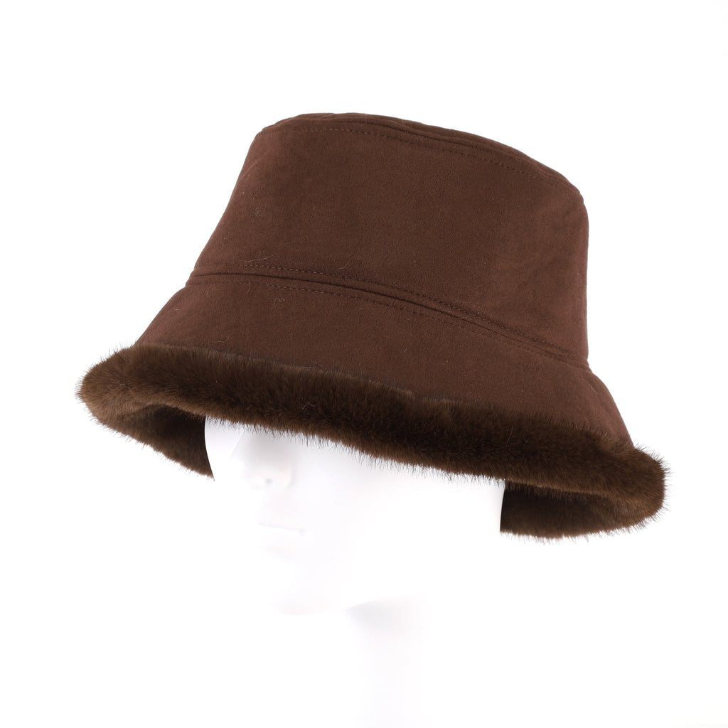 Chocolate Faux Fur & Suede Hat