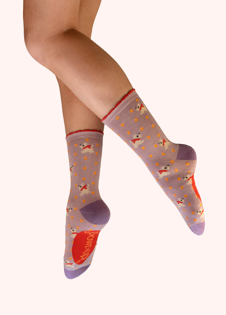 Powder Pink Woolly Westies Ankle Socks