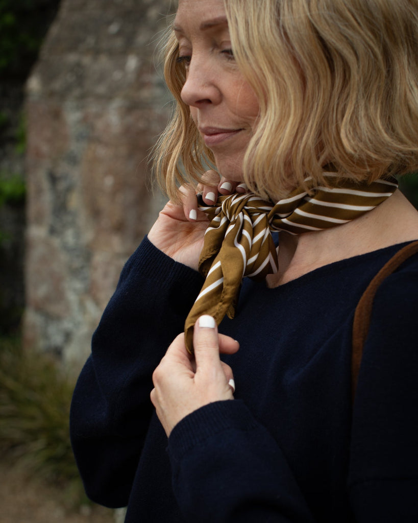 Effie Olive & Ivory Satin Neck Scarf