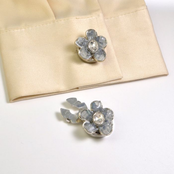 Blue & Silver Flower Decorative Button Cover