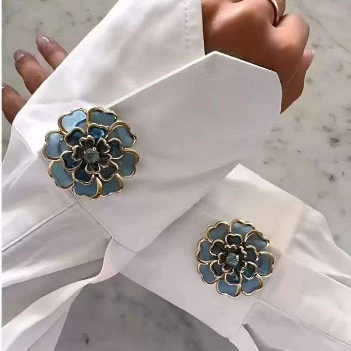 Blue & Gold Flower Decorative Button Cover