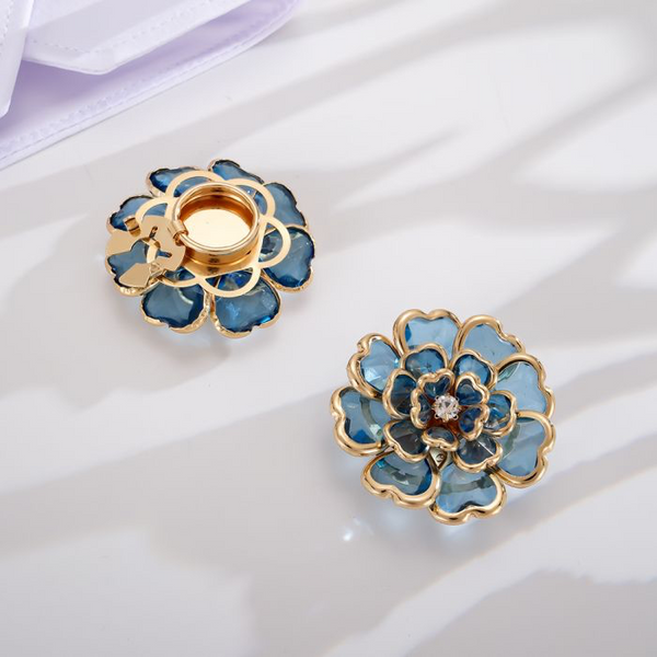 Blue & Gold Flower Decorative Button Cover