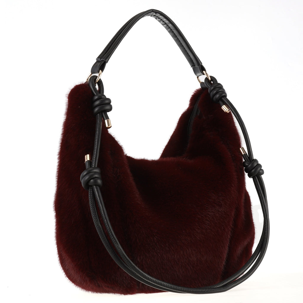 Burgundy Faux Fur Should Handbag
