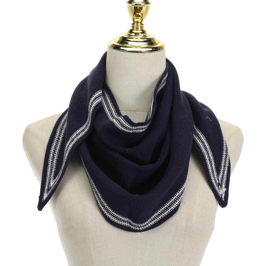 Navy & White Trim Triangle Knit Scarf