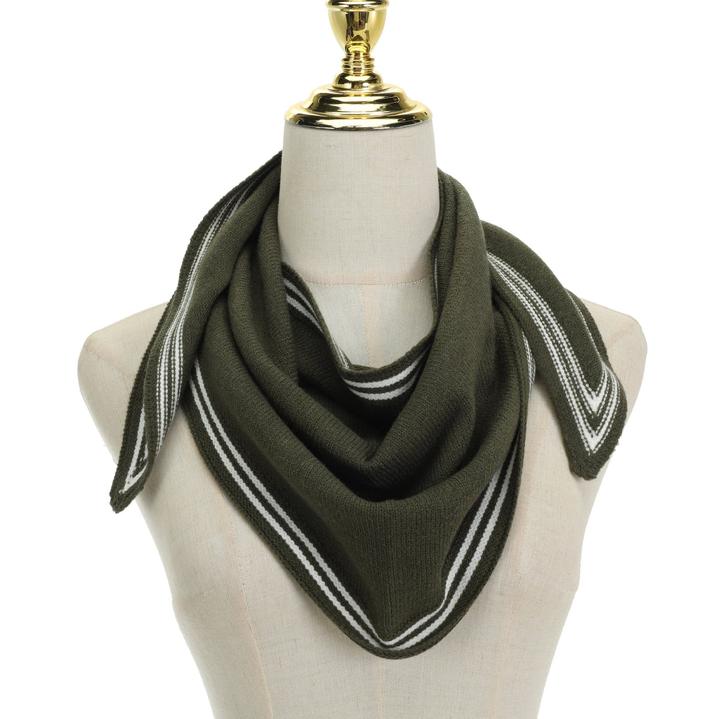 Burnt Olive & White Trim Triangle Knit Scarf