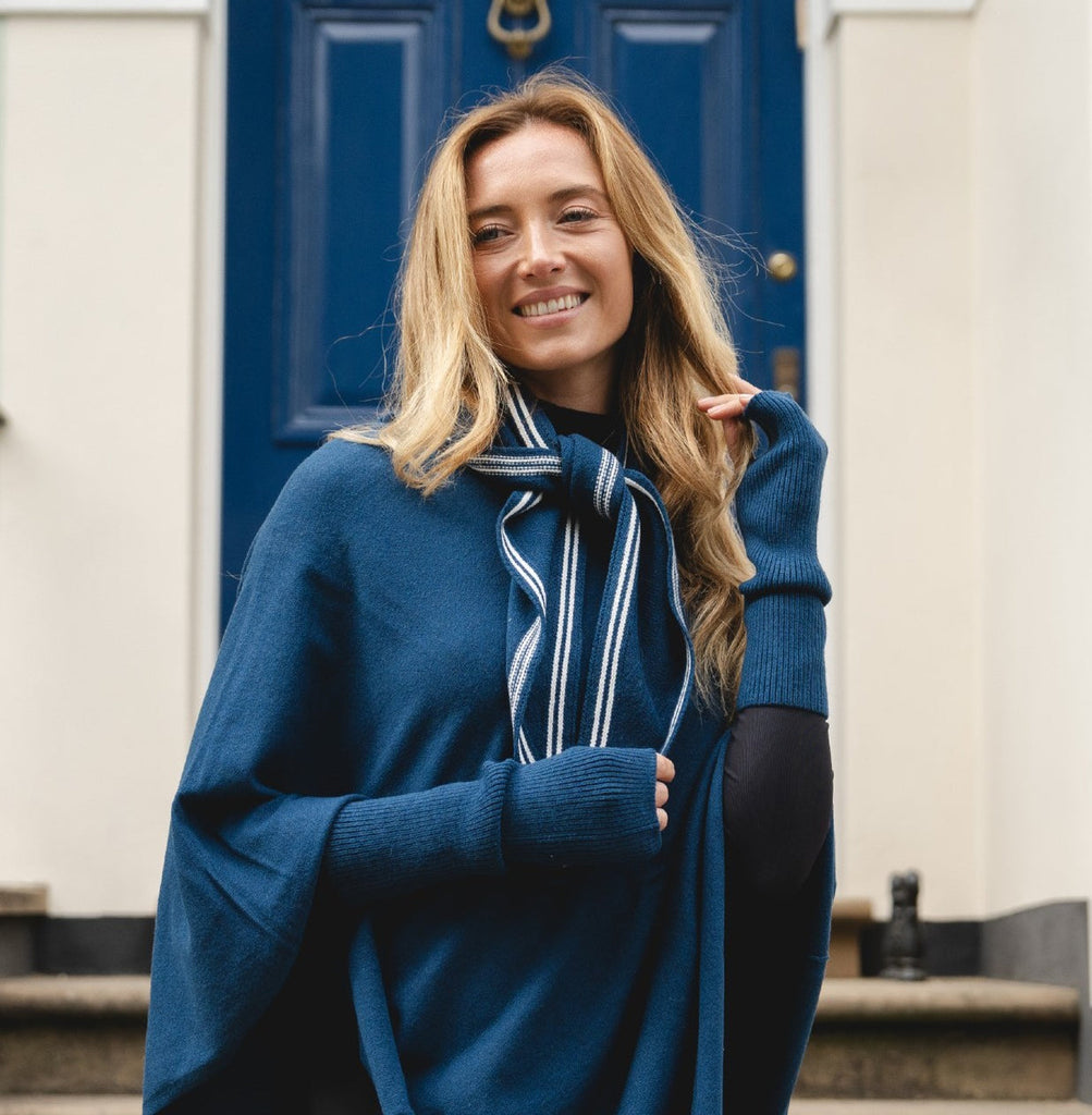 Posiedon Blue & White Trim Triangle Knit Scarf