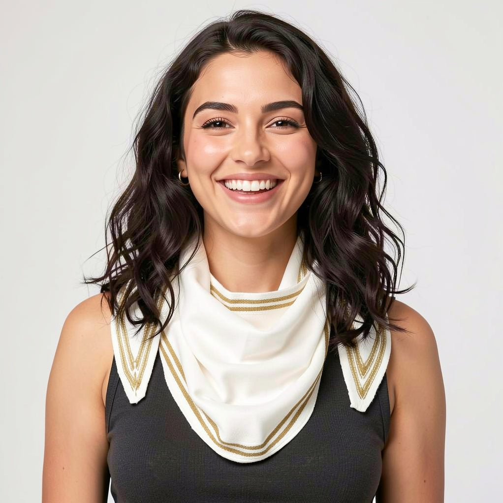 Ivory & Artichoke Trim Triangle Knit Scarf