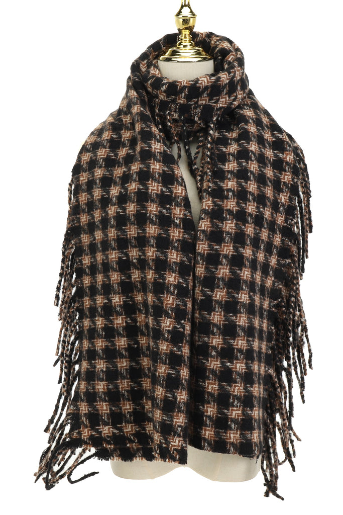 Chocolate Check Fringe Trim Scarf