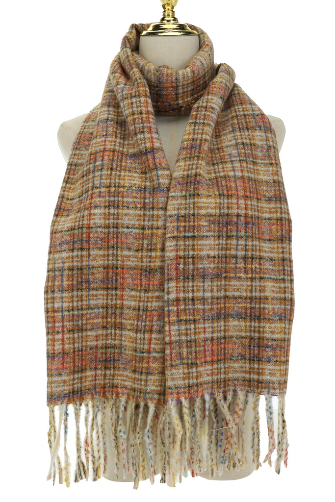 Toffee Check Fringe Trim Scarf