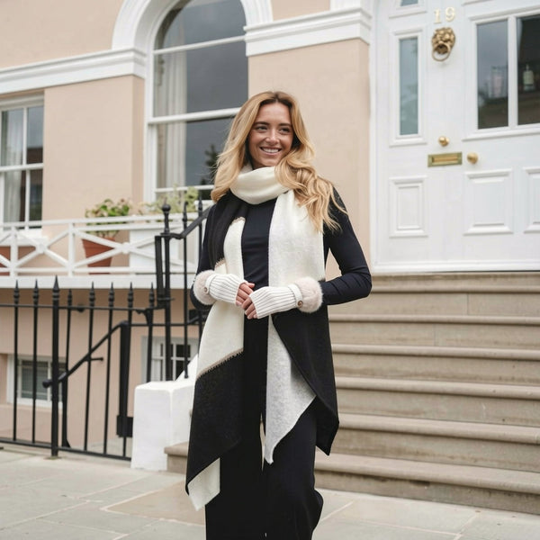 Black & Ivory Gold Trim Scarf