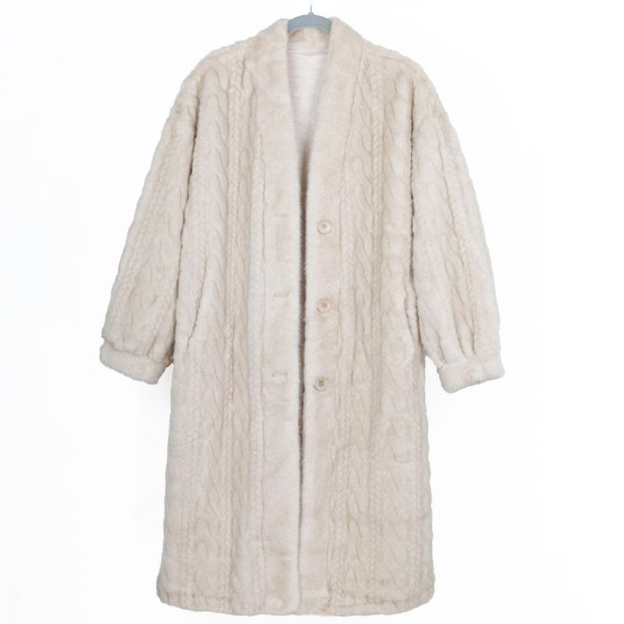 Beige Faux Fur Cable Knit Coatigan