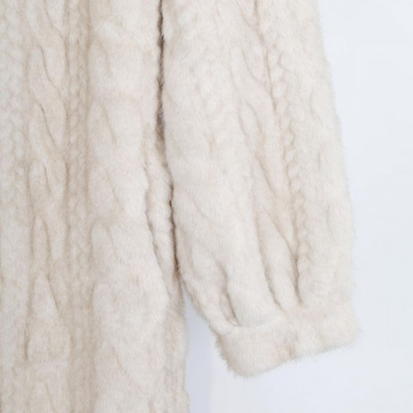 Beige Faux Fur Cable Knit Coatigan
