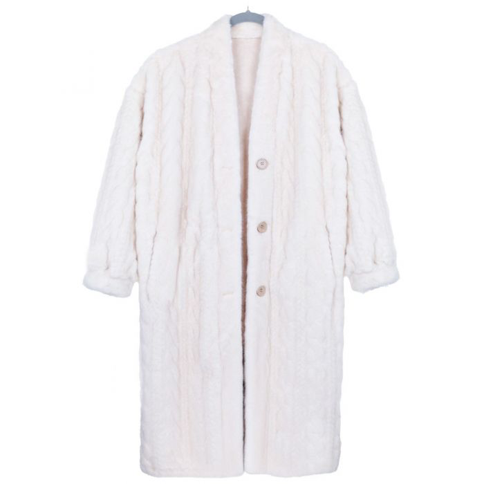 Cream Faux Fur Cable Knit Coatigan