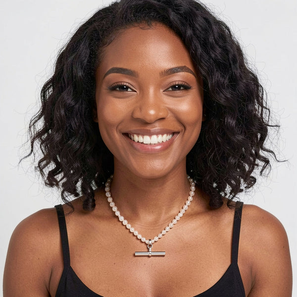 Freshwater Pearl & Silver T Bar Necklace